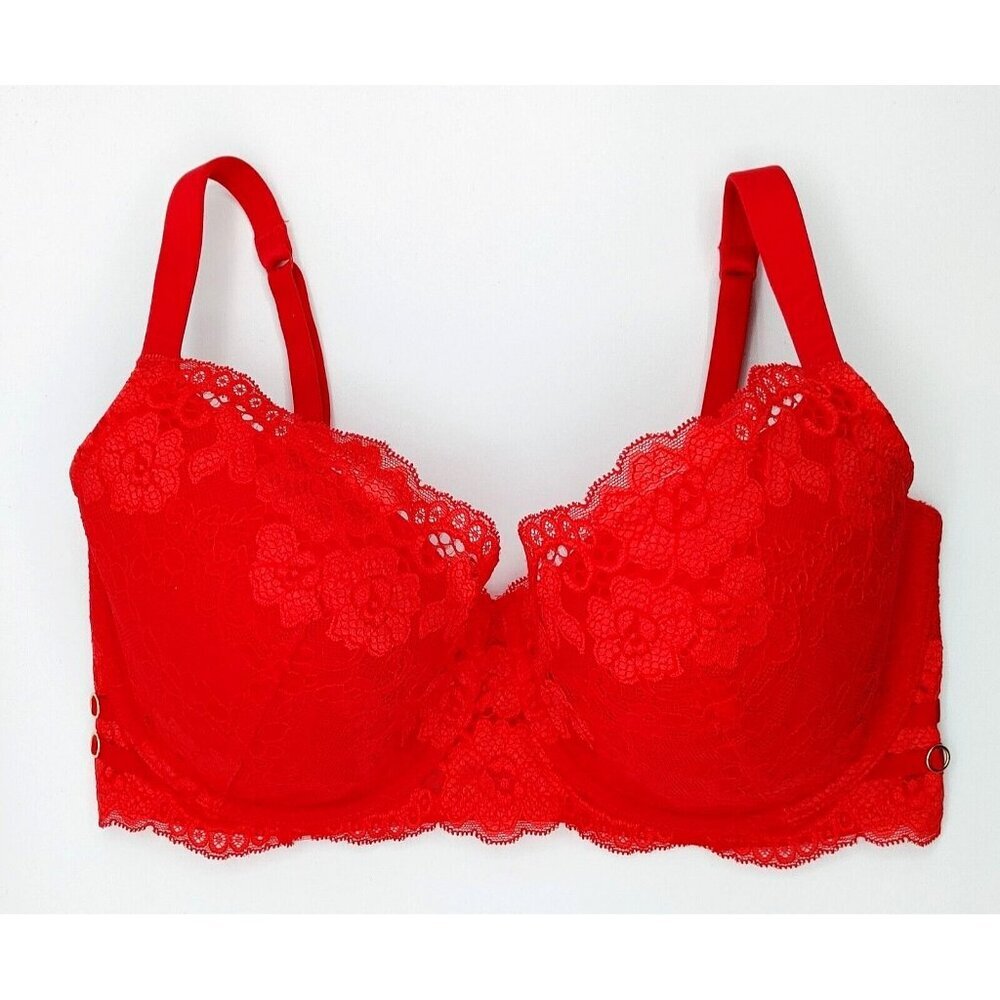 La Senza So Free Red Full Coverage Bra Lace overlay Underwired Size 34DDD
